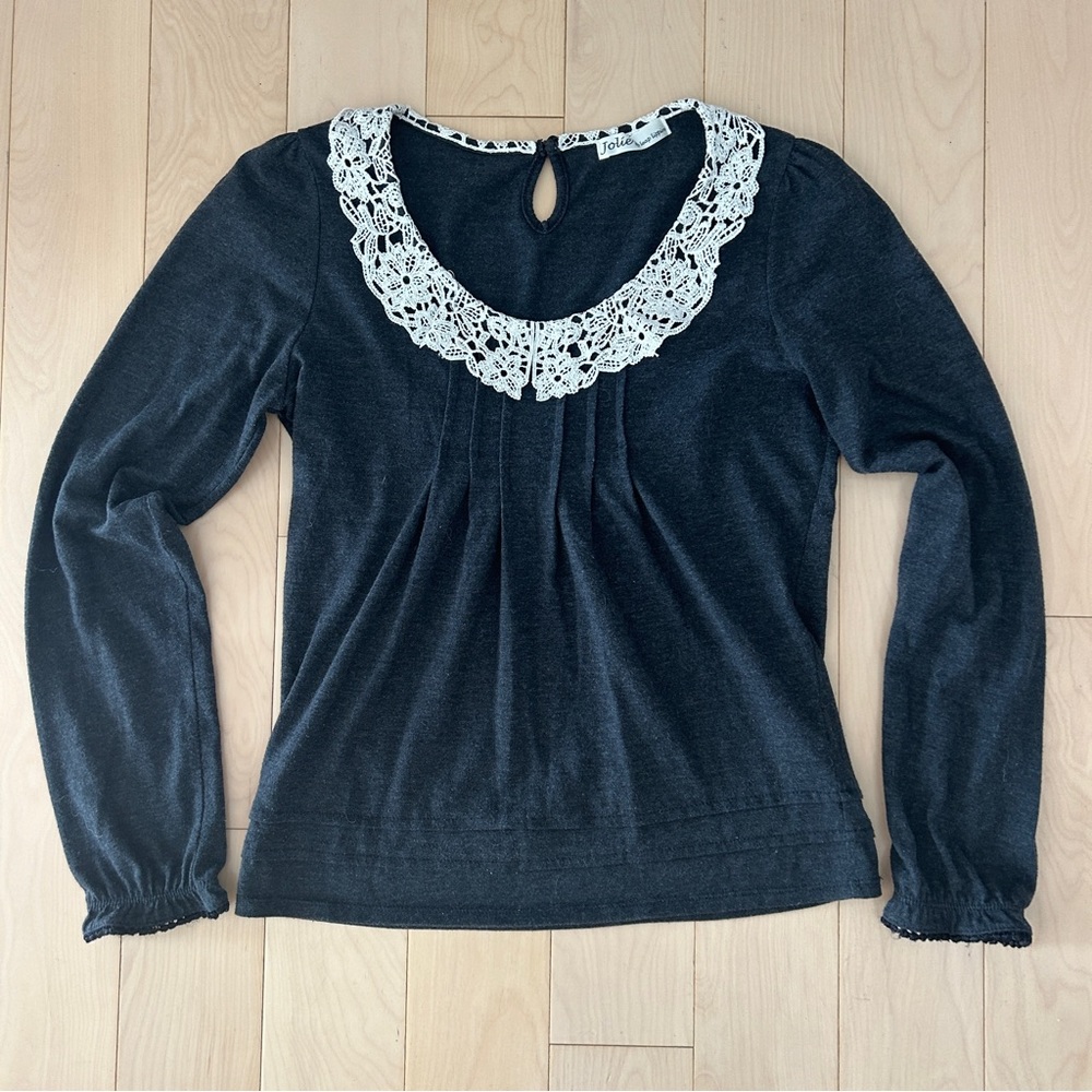 Gray and Crocheted Long Sleeve Top